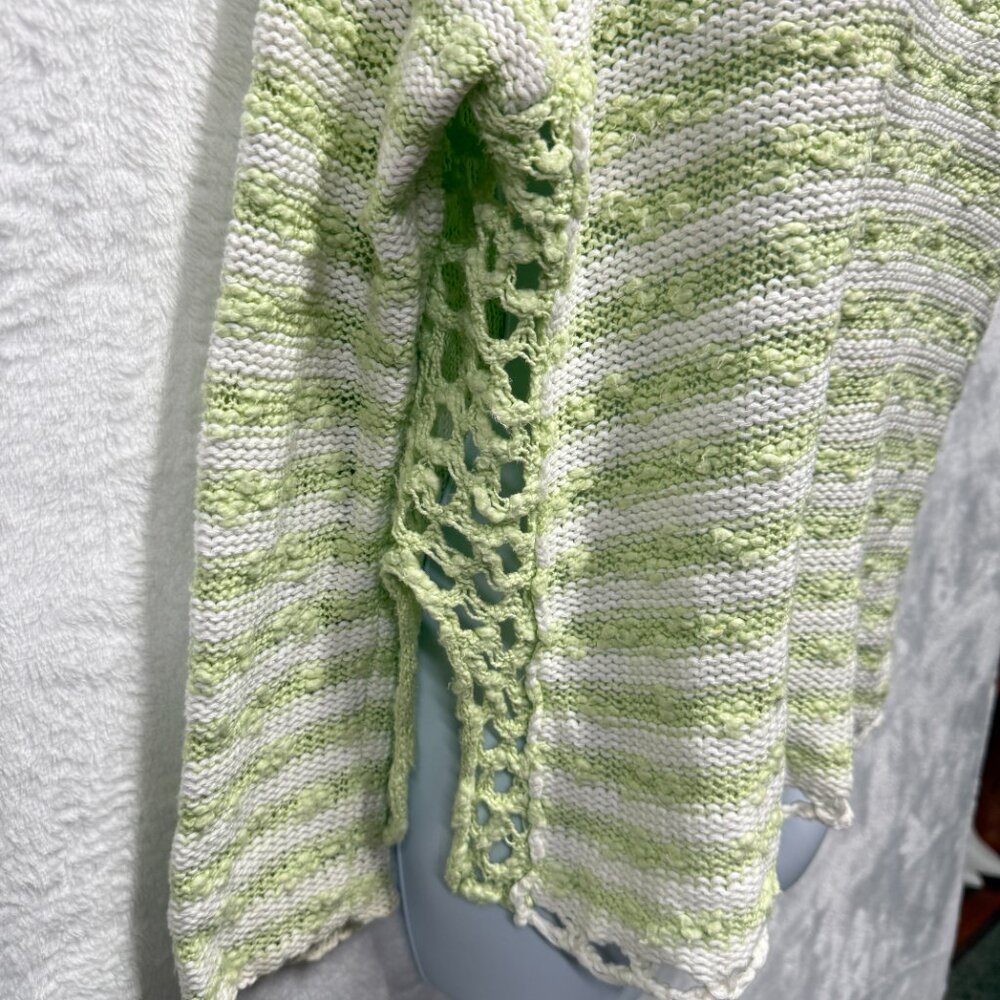 Free People Open Knit Sweater Women XS Green White Striped Loose Textured Cotton - Picture 5 of 12